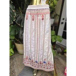 Johnny Was Embroidered Linen Maxi Skirt Frederique Floral Pull On White Small